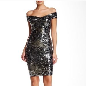 Silver sequin off the shoulder v-neck dress 14